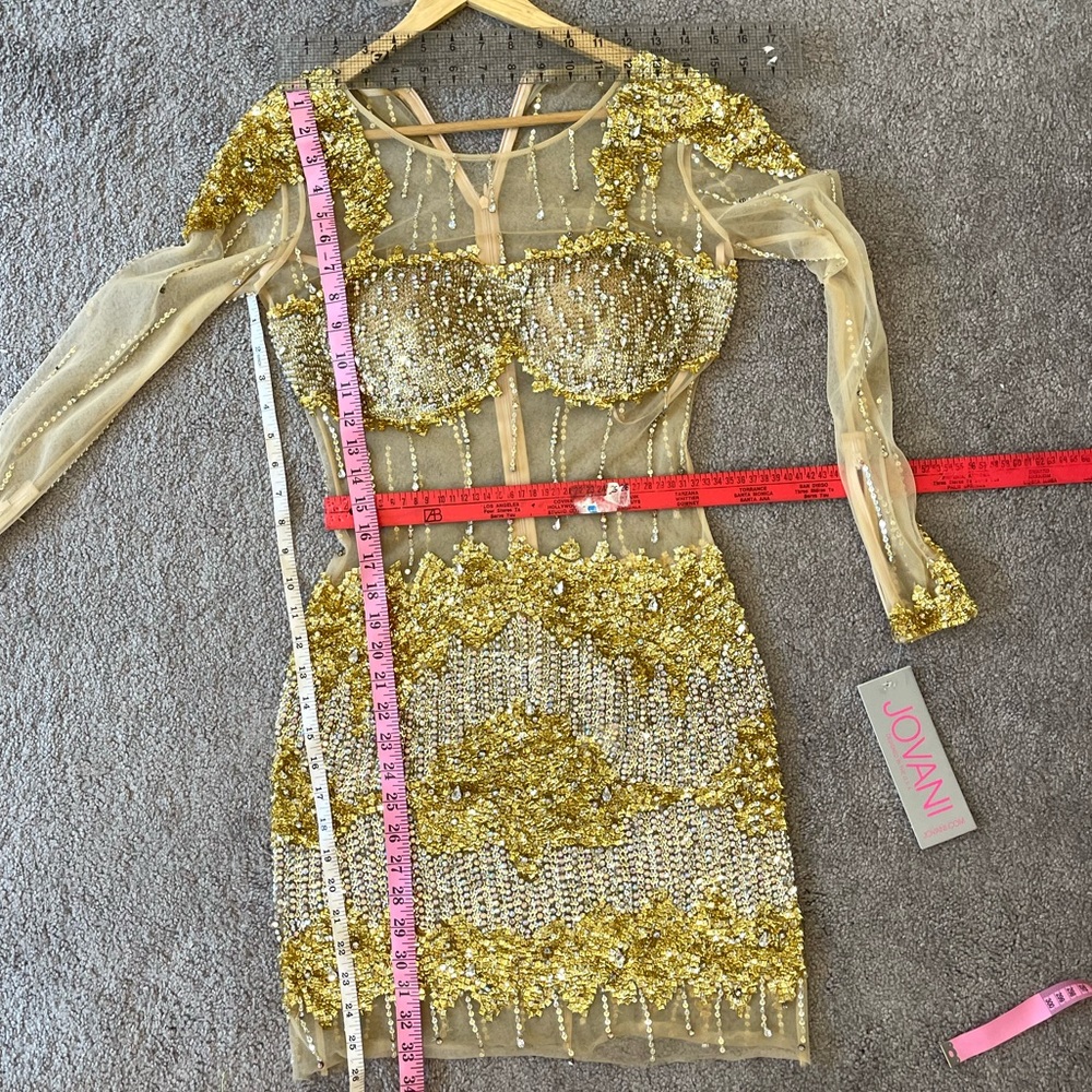 Jovani 💕 Crystal and sequin see through Short cocktail dress with long sleeves